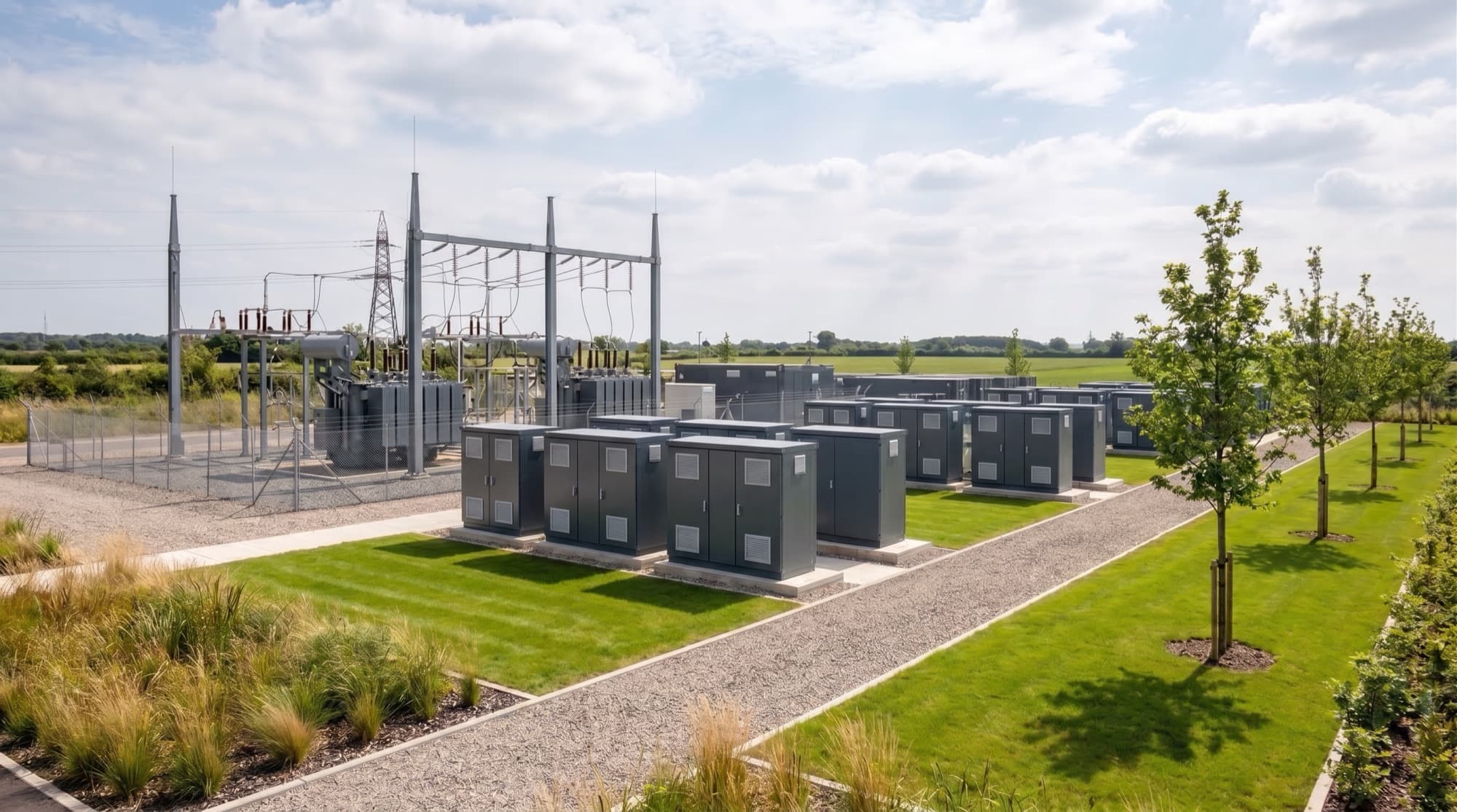 Batteriegroßspeicher in Containerbauweise auf einer Freifläche